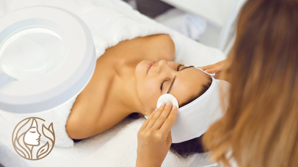 facial treatment with steam and deep skin cleansing at beauty clinic