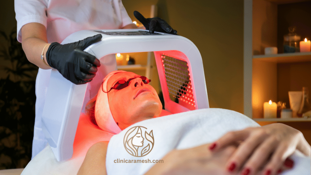 LED light therapy facial treatment for acne and skin rejuvenation